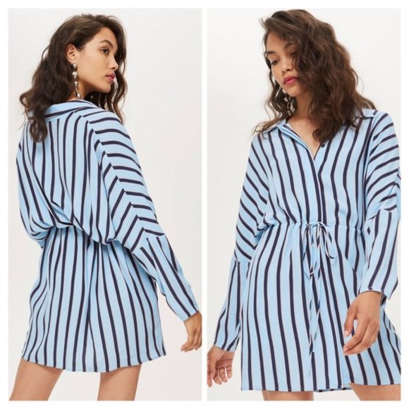 Topshop Drawstring Stripe Shirtdress - Picture 1 of 3